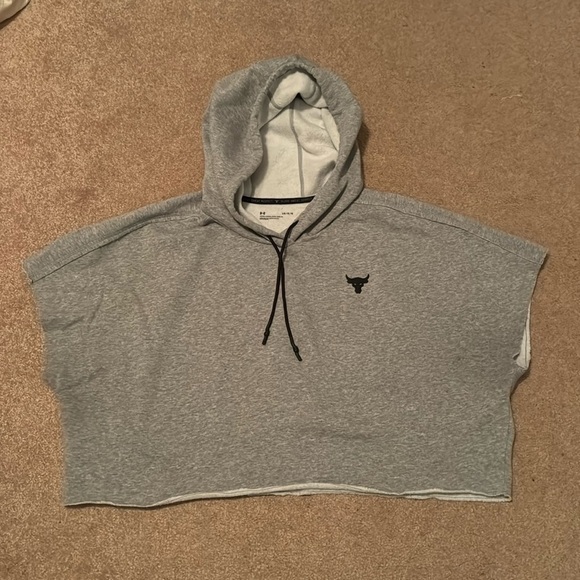 Under armour project rock oversized sweatshirt cut off hoodie size L - Picture 1 of 3